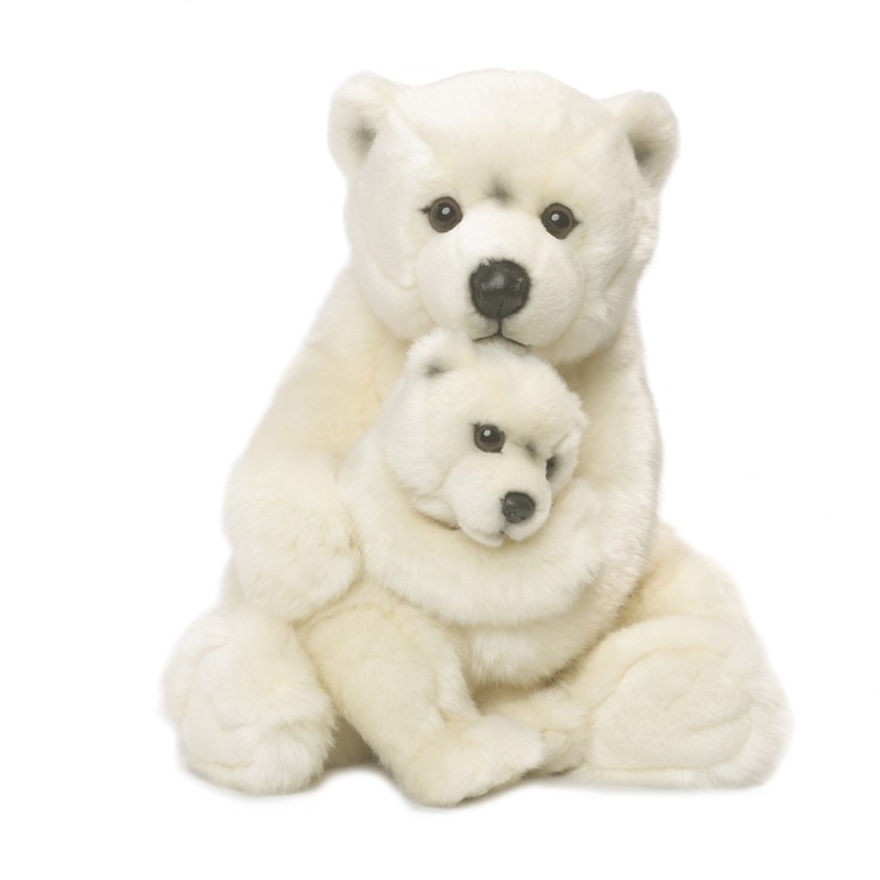 Peluche Maman ours polaire - 28cm avec bébé