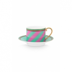 Paire tasse thé Pip Chique Stripes Rose-Vert -...