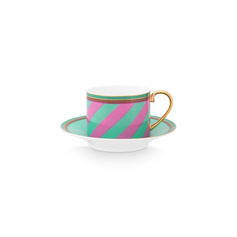 Paire tasse thé Pip Chique Stripes Rose-Vert - 220ml