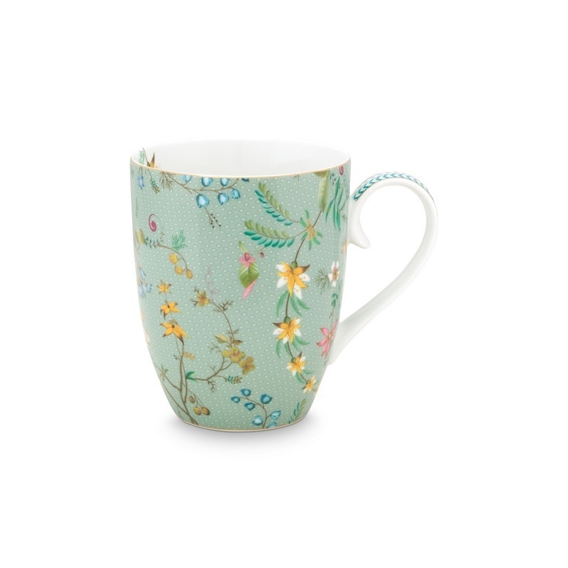Grand mug Jolie fleurs bleu or - 350ml