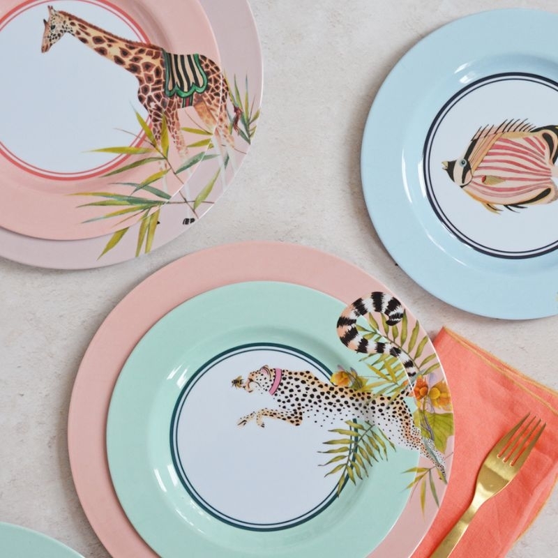 Pique-nique - Coffret 4 assiettes mélamine 21cm assorties