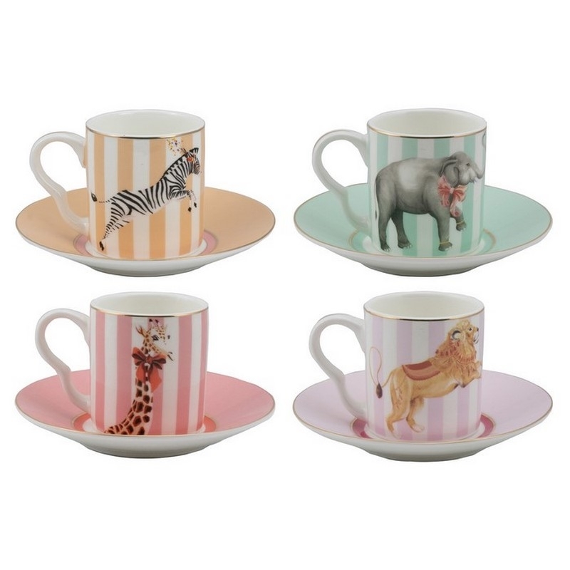 Coffret de 4 paire tasse café 100ml - Animal Magic
