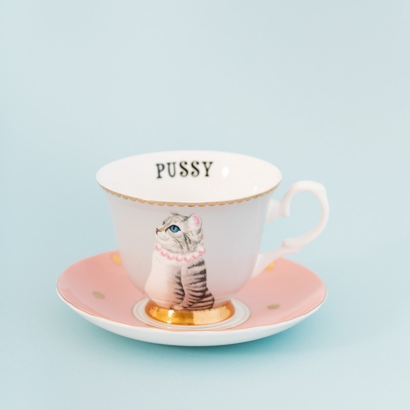 Paire Tasse thé 280ml Chat Pussy - Animal Magic