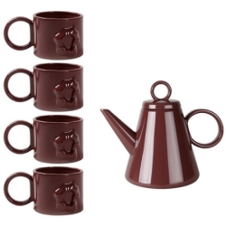 Set de 4 mugs 430 ml + 1 théière - Brun...