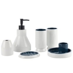 Set de salle de bain 6 pcs - Bleu & Blanc...
