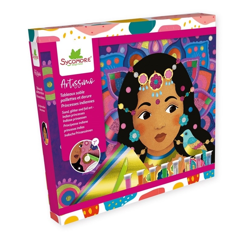 Artissimo - XL - Tableaux sable, paillettes et dorure - Princesses Indiennes - 7