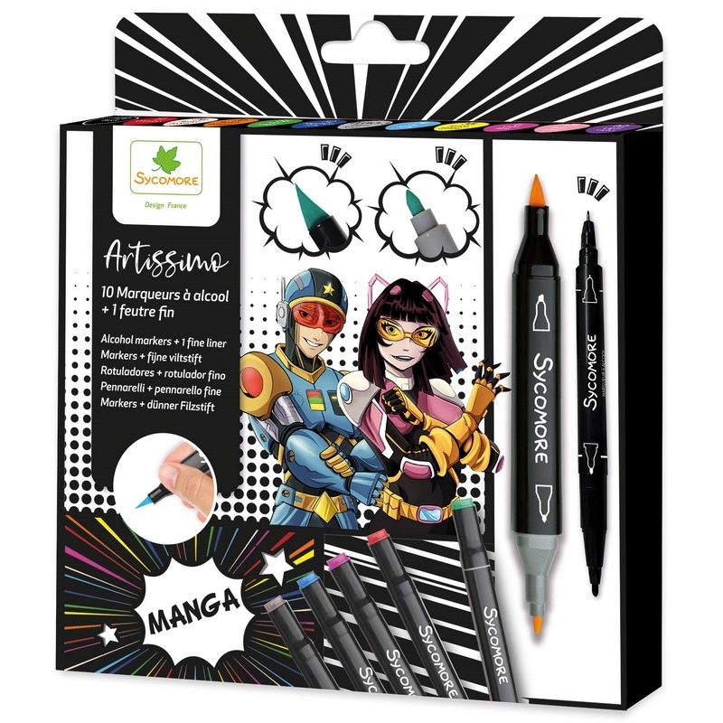 Manga - 10 Marqueurs à alcool + 1 Feutre fin