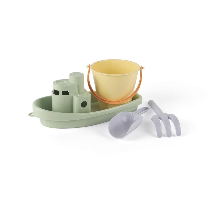 Pastels recycled - Set bateau, seau, pelle et rateau en filet - 4pcs