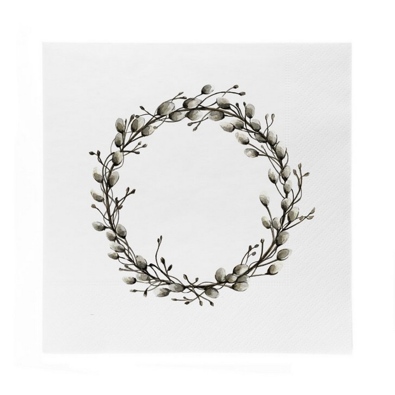 Serviettes en papier - Wreath pussy willows - 20pcs - 16x16cm