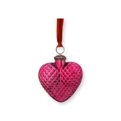 Déco de noël Coeur en verre avec ruban - Rose -...