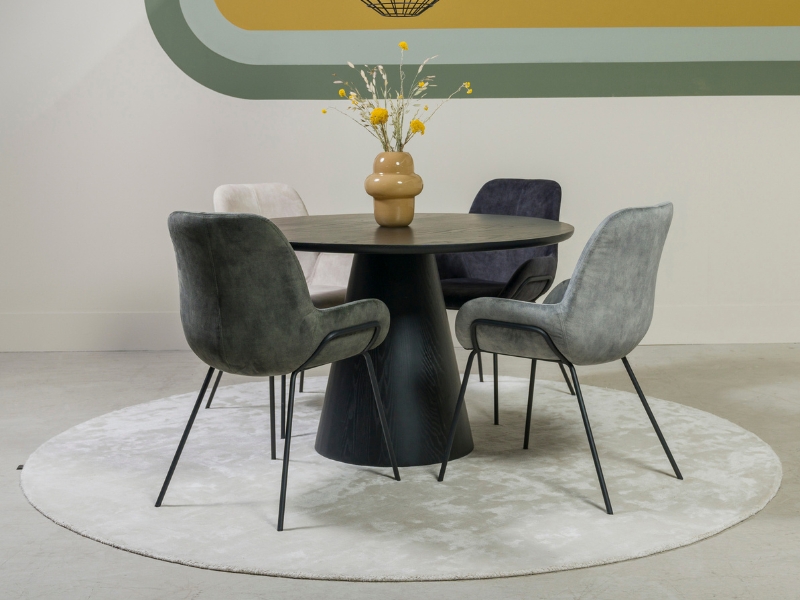 Chaise de salon, séjour et salle à manger ZEN - Design et moderne - Gris  foncé - Pieds en métal argenté - Bella Home